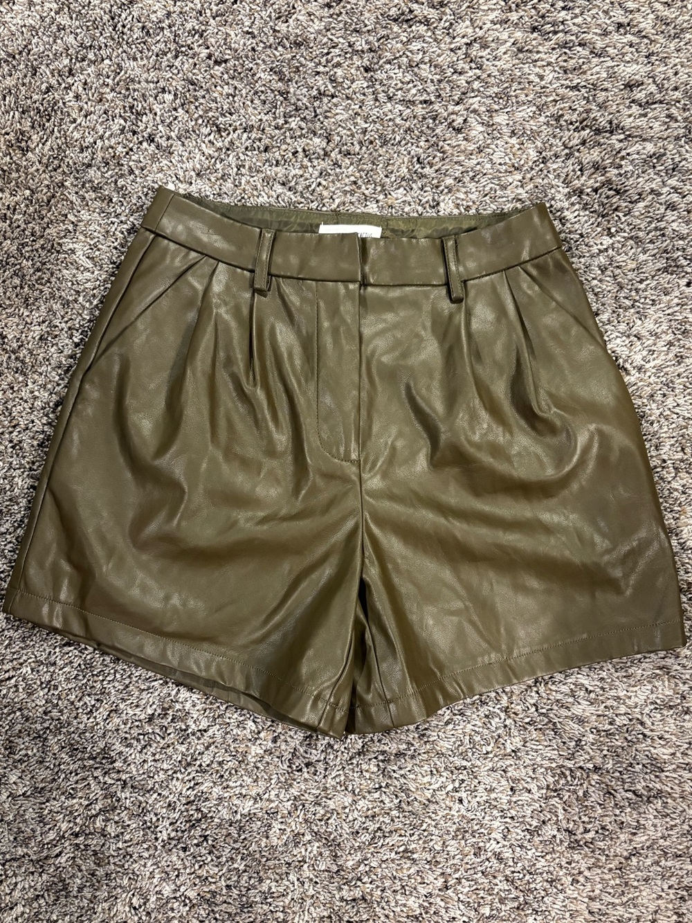Whiteroom and Cactus from Anthropologie-Faux Leather Olive Green Shorts